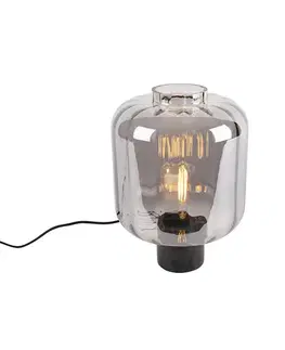 Dizajnová stolná lampa čierna s dymovým sklom - Qara