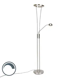 Moderná stojaca lampa oceľ a sklo vrátane LED s ramenom na čítanie - Divine