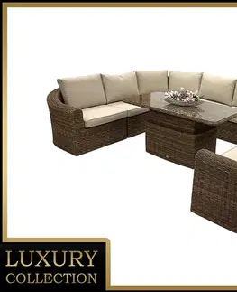 DEOKORK Ratanová modulová jedálenská zostava BORNEO LUXURY pre 8 osôb (hnedá)