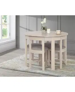 KONDELA Domio 1+4 jedálenský set biela vzor drevo / sivobéžová