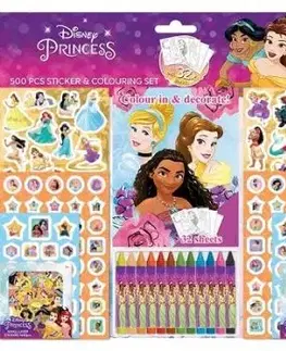 Samolepkový set s maľovankami a voskovkami 500 ks - Disney Princezné