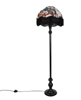 Stojacia lampa čierna s kvetinovým tienidlom a bielym interiérom 45 cm - Classico