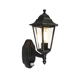 Vonkajšia nástenná lampa čierna s pohybovým senzorom IP44 - New Orleans up