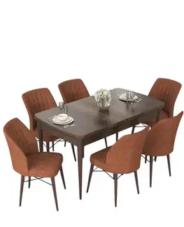 Extendable Dining Table & Chairs Set (7 Pieces) Nef - Baroque, Tile Red