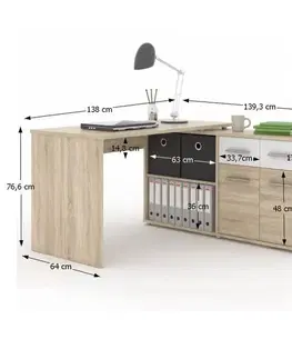 KONDELA Rafael New rohový pc stolík dub sonoma / biela