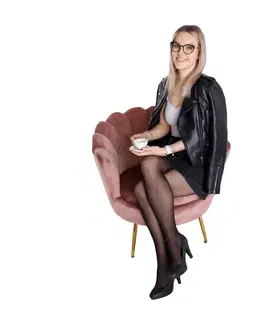 KONDELA Noblin kreslo ružová (Velvet) / zlatá