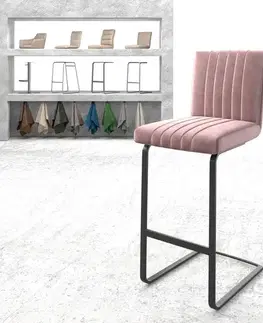 DELIFE Barová stolička Luiga-Flex zamat ružová jedálenská stolička plochý kov