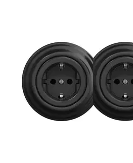 lap - Dvojitá retro domová zásuvka s rámikom SCHUKO 230 V čierna 2xKA0017+2xKA0107