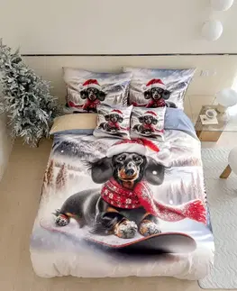3 dielne Vianočné Flanelové obliečky 3D polycotton Winter Dogs 200x140cm+90x70cm TiaHome