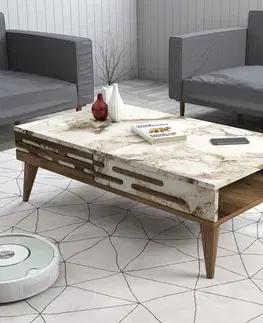 Konferenčný stolík Valensiya - Walnut, White, Marble