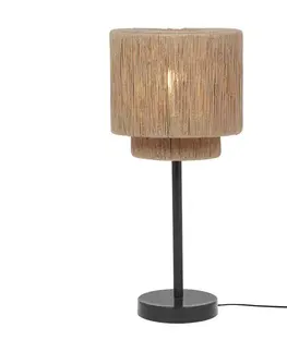 Japandi stolná lampa čierna s hnedým lanom - Smilla