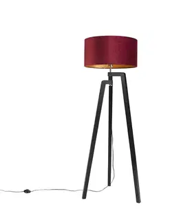 Stojaca lampa trojnožka čierna s červeným tienidlom a zlatom 50 cm - Puros