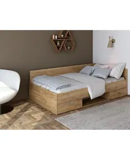KONDELA Boat 120 posteľový rám s úložným priestorom dub artisan