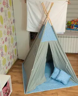 Detské TÝPI šedá/modré hviezdy