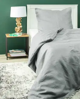Dekoria Súprava ľanových obliečok Linen 150 x 200 cm light grey, 150 x 200 cm/ 1 poszewka 60 x 50 cm