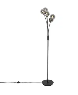 Moderná stojaca lampa čierna 5-svetlo s dymovým sklom - Atény