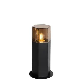Vonkajšia stojaca lampa čierna s dymovým tienidlom šesťuholníkovým 30 cm - Denmark