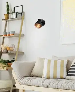 Nástenná lampa s čiernym tienidlom, medená, E14 40W Neria