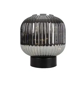 Stolná lampa Art Deco čierna s dymovým sklom vrátane svetelnej šnúry E27 - Karel