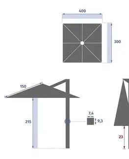 DEOKORK Slnečník výkyvný MADEIRA 4x3 m (rôzne farby) antracit