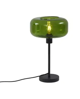 Retro stolová lampa čierna so zeleným sklom - Bizle