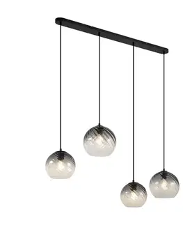 Art Deco závesná lampa čierna s dymovým sklom obdĺžniková 4-svetlá - Bao