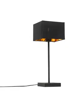 Moderná stolná lampa čierna s tienidlom z látky čierna so zlatom - VT 1