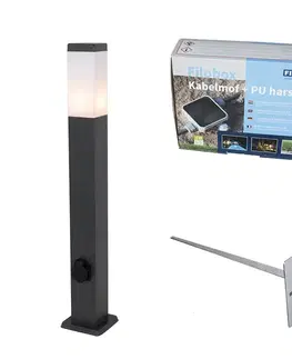 Vonkajšia lampa tmavo sivá 80 cm so zásuvkou IP44 - Malios