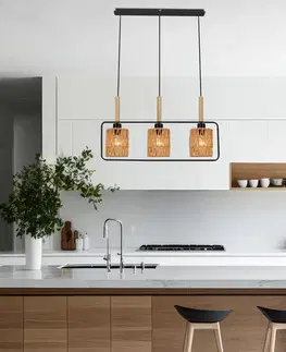 Závesná lampa Crown, čierna, 3x40W, E27, béžové tienidlo