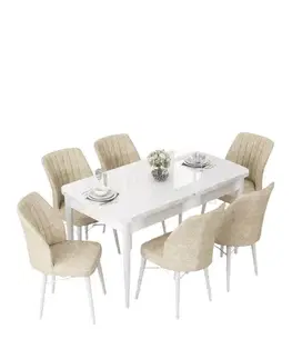 Extendable Dining Table & Chairs Set (7 Pieces) Nef - White, Cream