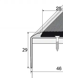 Schodový profil 46 x 29 mm s protišmykovou gumou (skrutkovací) Stříbro E01
