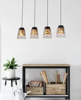 Čierno-zlatá závesná lampa zo skla 4xE27 Fresno
