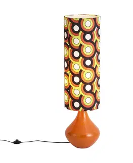 Retro stojaca lampa oranžová s látkovým tienidlom viacfarebná - Mina