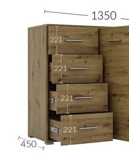 RADAN kombinovaná komoda 2D4S, myšacia sivá