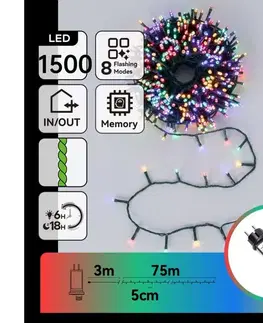  B.V.  - LED vonkajšia vianočná reťaz 1500xLED/8 funkcií 78 m IP44 viacfarebná B10303AFRT