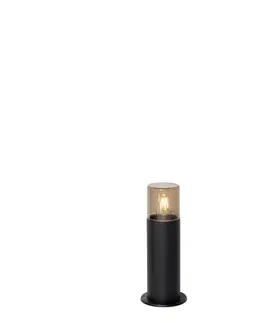 Stojaca vonkajšia lampa čierna s dymovým tienidlom 30 cm IP44 - Odense