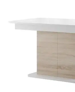 Rozkladací stĺpový jedálenský stôl SMART 03, dub sonoma/biela