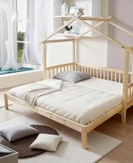 KONDELA Kesio montessori posteľ s prístelkou 90x200 cm prírodná