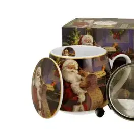 Porcelánový sudový hrnček so sitkom a krytom Santov list 430 ml