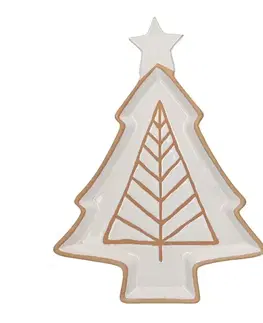 Dekoria Kameninový tanier Beige Christmas Tree scandi, 26 x 35 x 2 cm