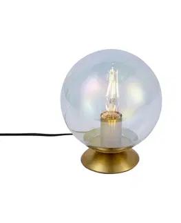 Stolná lampa Art Deco mosadzná s dymovým dúhovým sklom - Pallon