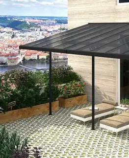 Pergola 618 x 305 cm (čierná+šedý polykarbonát)