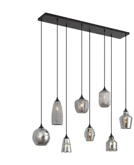 Art Deco závesná lampa čierna s dymovým sklom 8-Lights - Hanne