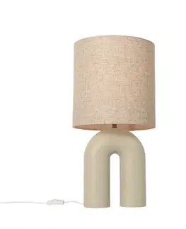 Dizajnová stolná lampa béžová s tienidlom z ľanu béžová - Lotti