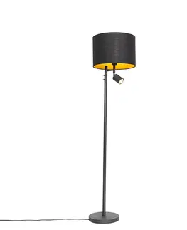 Stojaca lampa čierna so zlatým vnútrom a svetlom na čítanie - Jelena
