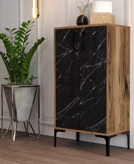 Skrinka na topánky / Botník Prag - Walnut, Black Marble