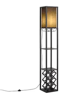 Moderná stojaca lampa čierna s látkovým tienidlom a stojanom na víno - Stojan Wine