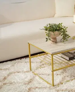 Konferenčný stolík Asude - Gold, Travertine