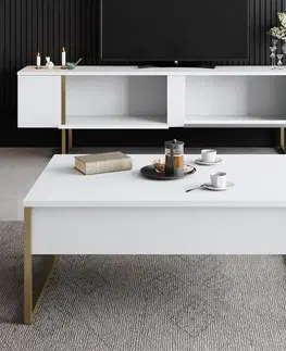 TV stolík Luxe - White, Gold