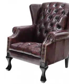 Kreslo Chesterfield Chester z pravej hovädzej kože New Red